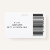 Ziekenhuis Medewerker Grote Foto Badge met Barcode (Achterkant)