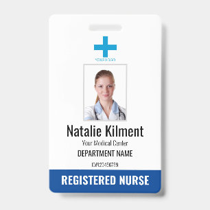 Ziekenhuis Werknemer Foto Naam Logo Blauw en Wit Badge