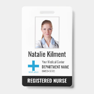 Ziekenhuis Werknemer Foto Naam Logo Zwart en Wit Badge