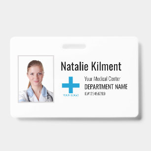 Ziekenhuis Werknemer Foto Naam Logo Zwart-wit Badge