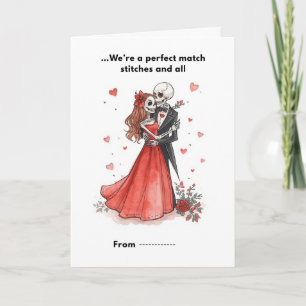 Zielige Skelet Koppel Geborduurde Hart Valentijnka Kaart