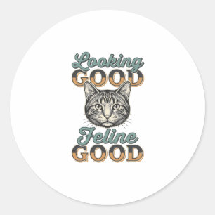 Ziet er goed uit Feline Goed Vintage Kattendesign_ Ronde Sticker