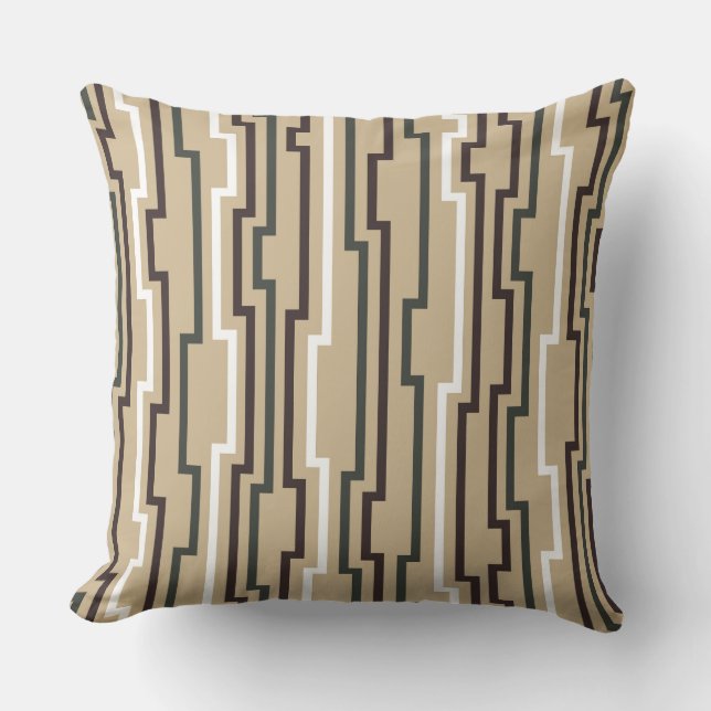Zig Zag Beige Tane Worp Kussen (Voorkant)