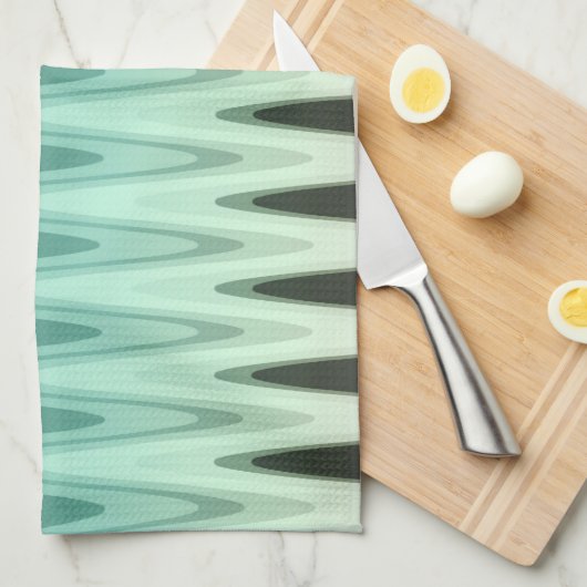 Zig Zag Black Blauwgroen grijs patroon Theedoek (Quarter Fold)