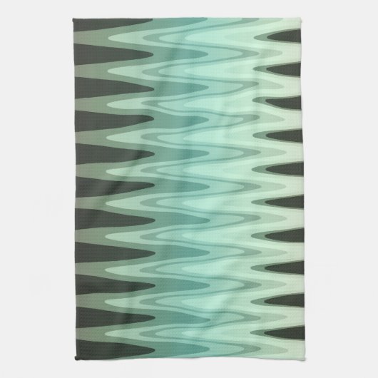 Zig Zag Black Blauwgroen grijs patroon Theedoek (Verticaal)