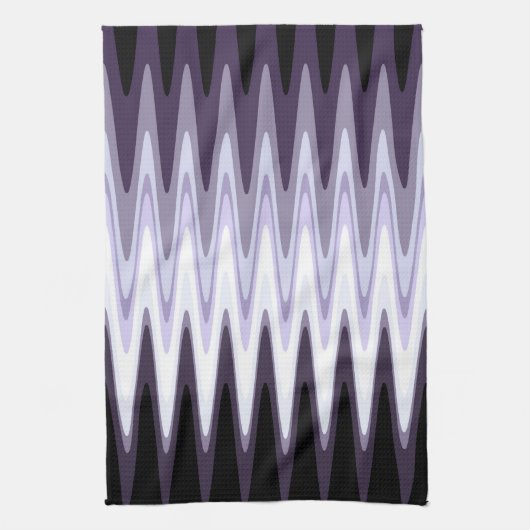 Zig Zag Black White Grey Dark Paars Beige Patroon Theedoek (Verticaal)