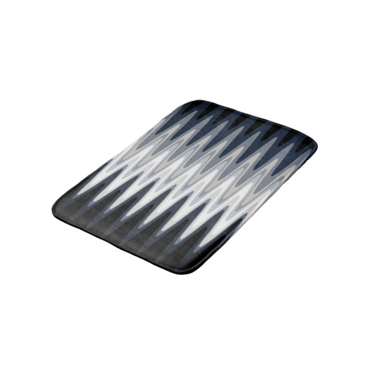 Zig Zag Black White Grey Navy Blue Beige Pattern Badmat (Gekanteld)