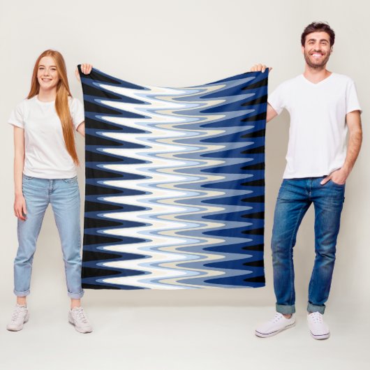 Zig Zag Blue White Grey Beige Pattern Fleece Deken (In situ)