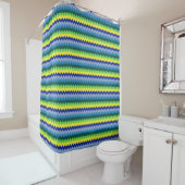 Zig-zag Design Motif rideau de douche vert et bleu (En situation)