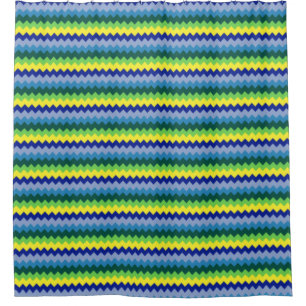 Zig-zag Design Motif rideau de douche vert et bleu