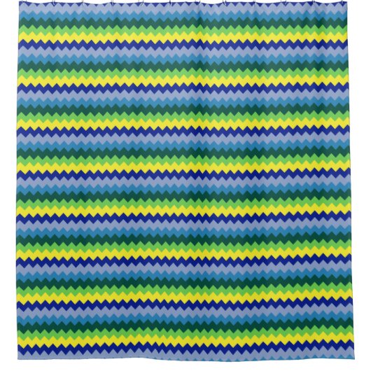 Zig-zag Design Motif rideau de douche vert et bleu (Devant)