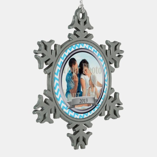 Zig Zag Patroon Fotoherinnering Tin Sneeuwvlok Ornament (Links)