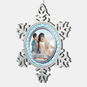 Zig Zag Patroon Fotoherinnering Tin Sneeuwvlok Ornament (Rechts)