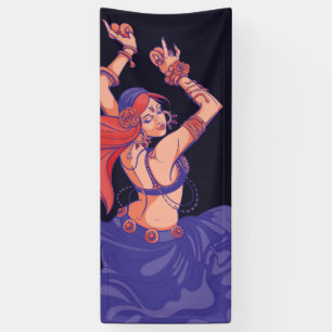 Zigeuner tribale danseres dansen met bekkens spandoek