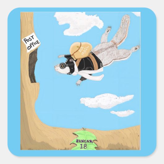 Ziggy Flying Squirrel 🐿️ bezorgt de post Vierkante Sticker (Voorkant)