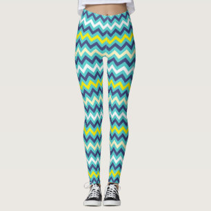 Zigzag Blauw Groen Geel Chevron Patroon  Leggings