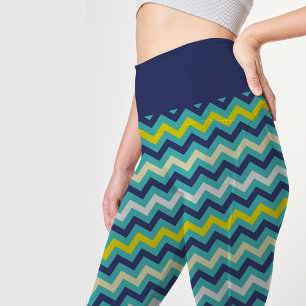 Zigzag Blauw Groen Geel Chevron Patroon Leggings