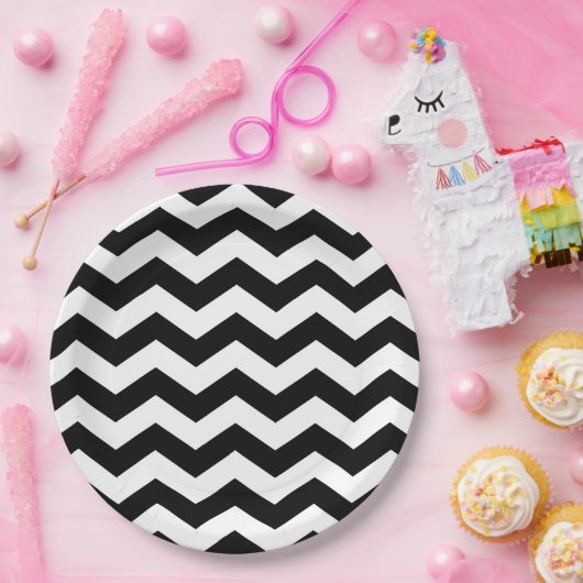 Zigzag Chevron Black en White Papieren Bordje (Feest)