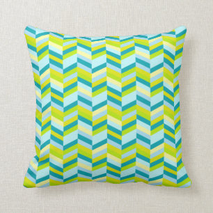 Zigzag chevron blauwgroen aqua limoen gele worp kussen