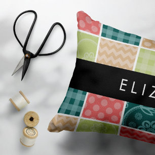 zigzag, Chevron, Gingham, Polka dots, Jouw naam Accent Kussen