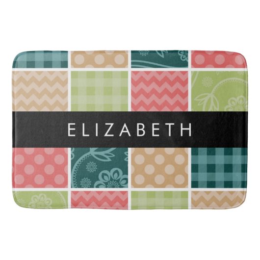 zigzag, Chevron, Gingham, Polka dots, Jouw naam Badmat (Voorkant)
