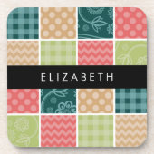 zigzag, Chevron, Gingham, Polka dots, Jouw naam Bier Onderzetter (Voorkant)