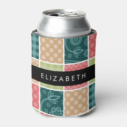 zigzag, Chevron, Gingham, Polka dots, Jouw naam Blikjeskoeler (Blikje Voorkant)