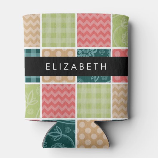 zigzag, Chevron, Gingham, Polka dots, Jouw naam Blikjeskoeler (Achterkant)