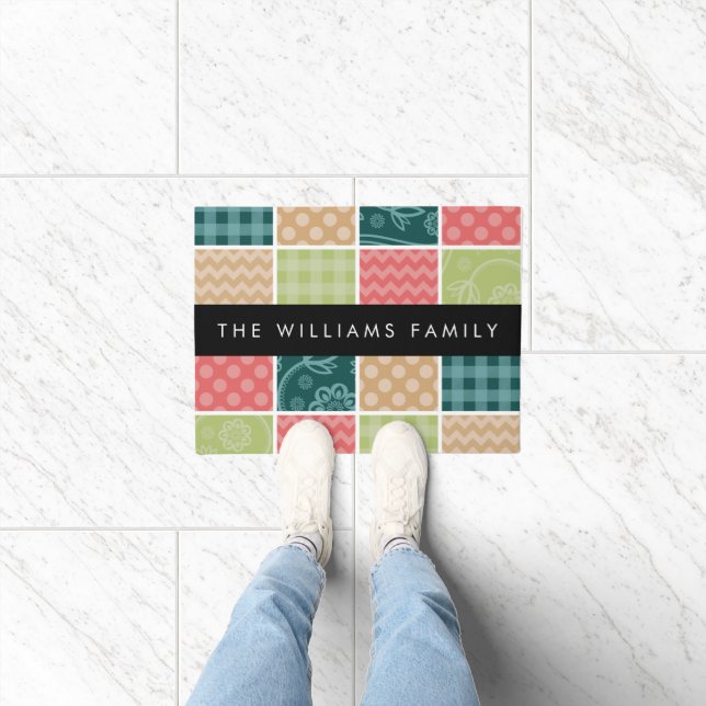 zigzag, Chevron, Gingham, Polka dots, Jouw naam Deurmat (Binnen)