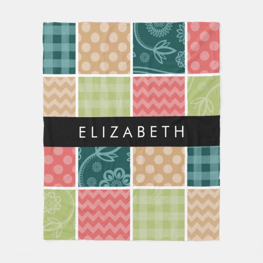 zigzag, Chevron, Gingham, Polka dots, Jouw naam Fleece Deken (Voorkant)