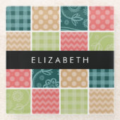 zigzag, Chevron, Gingham, Polka dots, Jouw naam Glazen Onderzetter (Voorkant)