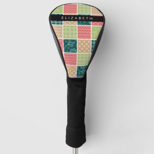 zigzag, Chevron, Gingham, Polka dots, Jouw naam Golfheadcover (Voorkant)