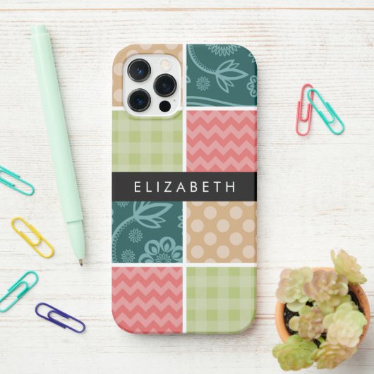 zigzag, Chevron, Gingham, Polka dots, Jouw naam iPhone Hoesje (Op bureau)