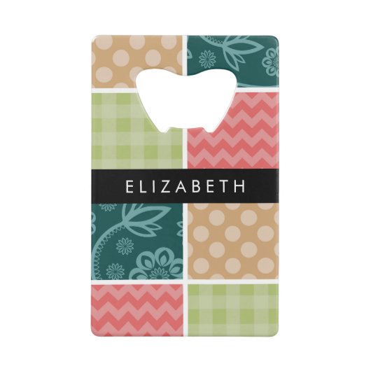 zigzag, Chevron, Gingham, Polka dots, Jouw naam Kredietkaart Flessenopener (Voorkant)