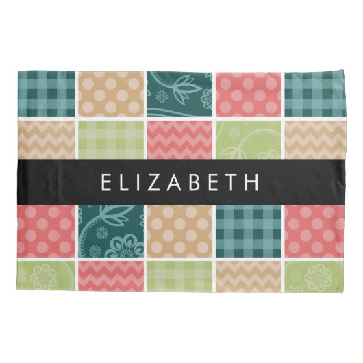 zigzag, Chevron, Gingham, Polka dots, Jouw naam Kussensloop (Achterkant)