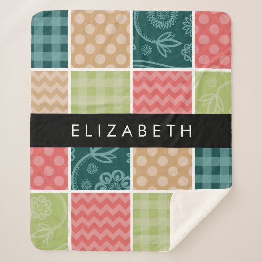 zigzag, Chevron, Gingham, Polka dots, Jouw naam Sherpa Deken (Voorkant)