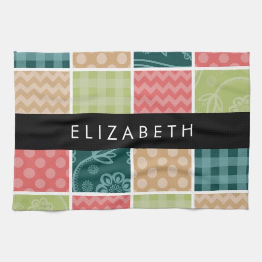 zigzag, Chevron, Gingham, Polka dots, Jouw naam Theedoek (Horizontaal)