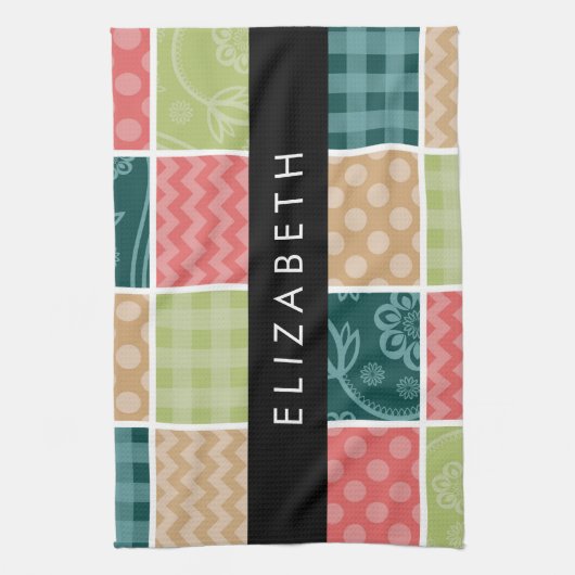 zigzag, Chevron, Gingham, Polka dots, Jouw naam Theedoek (Verticaal)