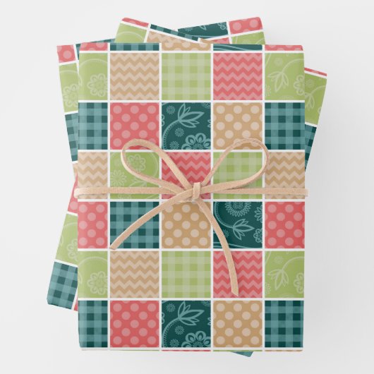 Zigzag, Chevron, Gingham, Polka Dots, Patchwork Inpakpapier Vel (In situ)