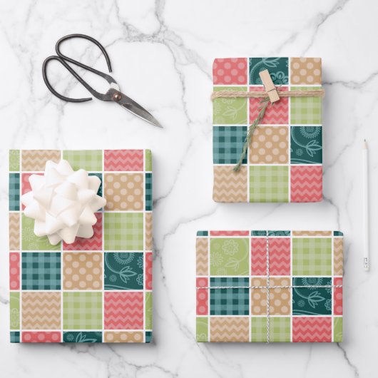 Zigzag, Chevron, Gingham, Polka Dots, Patchwork Inpakpapier Vel (Voorkant)