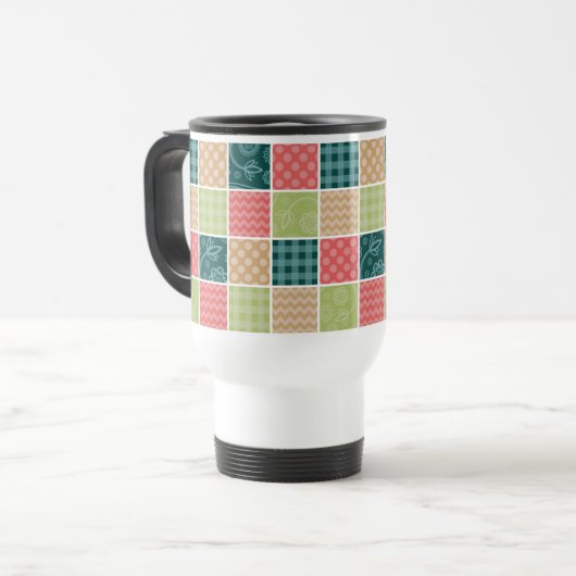 Zigzag, Chevron, Gingham, Polka Dots, Patchwork Reisbeker (Voorkant links)