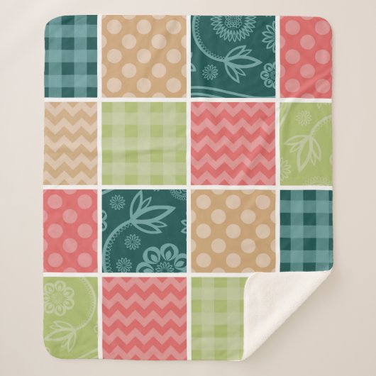 Zigzag, Chevron, Gingham, Polka Dots, Patchwork Sherpa Deken (Voorkant)
