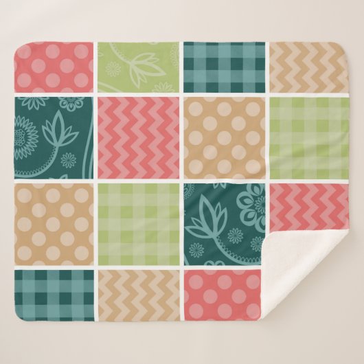 Zigzag, Chevron, Gingham, Polka Dots, Patchwork Sherpa Deken (Voorkant (horizontaal))