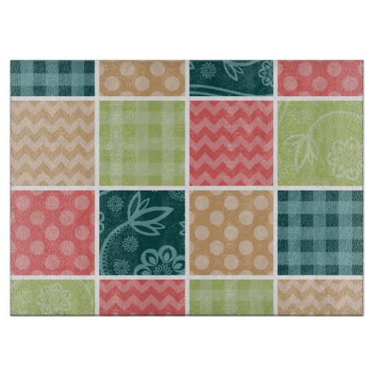 Zigzag, Chevron, Gingham, Polka Dots, Patchwork Snijplank (Voorkant)