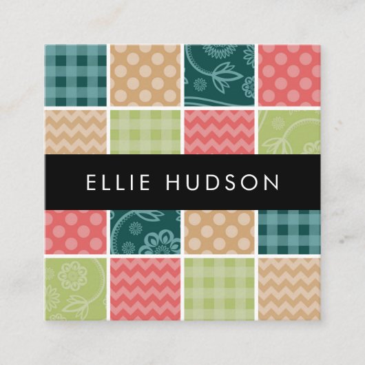 Zigzag, Chevron, Gingham, Polka Dots, Patchwork Vierkante Visitekaartje (Voorkant)