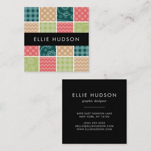 Zigzag, Chevron, Gingham, Polka Dots, Patchwork Vierkante Visitekaartje (Voorkant / Achterkant)