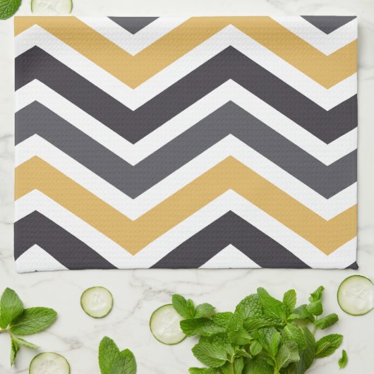 ZigZag Chevron goud en grijs Theedoek (Gevouwen)