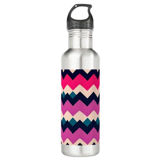 Zigzag Chevron Kleurrijke Patroon Ontwerp Waterfles (Voorkant)