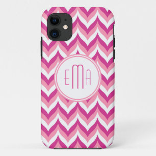 Zigzag Chevron Pattern, roze en witte zigzag iPhone 11 Hoesje