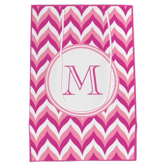 Zigzag Chevron Pattern, roze en witte zigzag Medium Cadeauzakje (Achterkant)